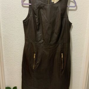MICHAEL KORS Women's Mahogany Brown Leather Sleeveless Dress SZ 10  $495